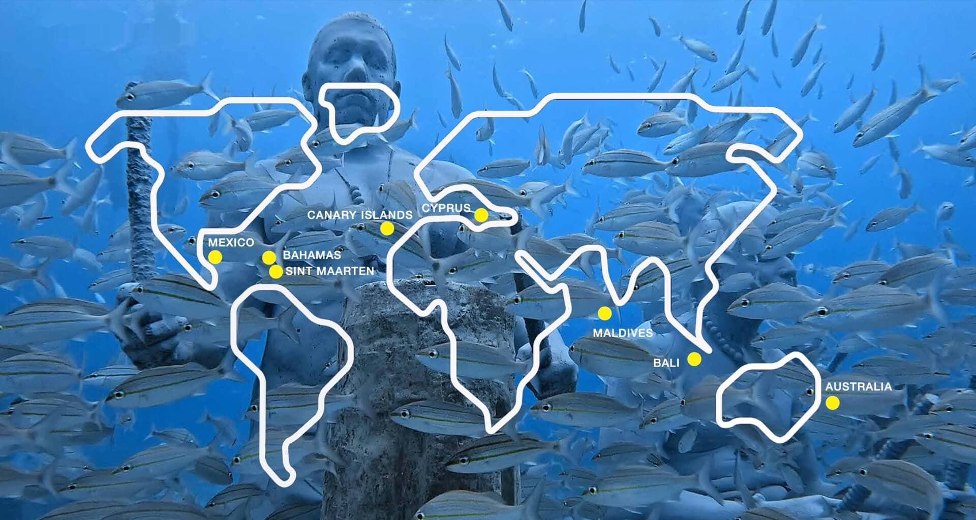 World map with locations of the teams previous projects
